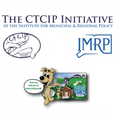The words "CTCIP Initiative at the Institute for Municipal & Regional Policy," the CTCIP logo, IMRP logo and a visit our website at www.ctcip.org logo with a dog graphic from the children's section of the CTCIP website