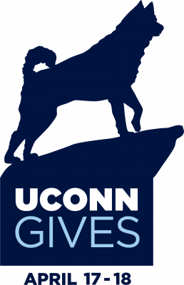 UConn Gives logo featuring Jonathan the Husky and the words "UCONN Gives April 17 - 18"