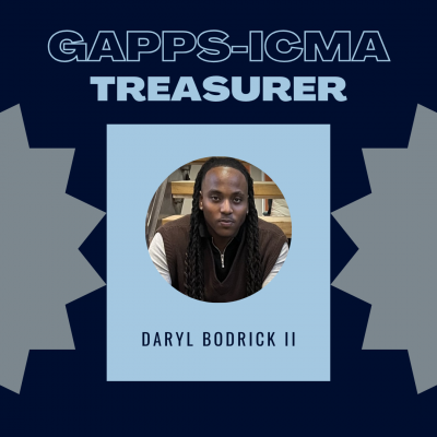 The words "GAPPS-ICMA Treasurer Daryl Bodrick II" with a photo of Daryl.